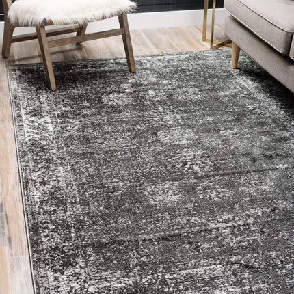 Alfombra de área gris oscuro vintage tradicional Unique Loom Sofia Collection (0,9 m x 1,5 m)