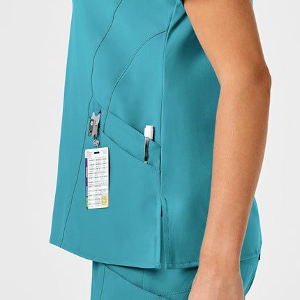 WonderWink Plus Size Women's Stylized V-Neck Scrub Top, Teal Blue, 2X