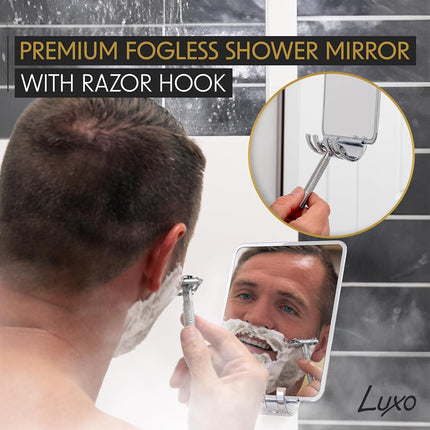 Luxo Shower Mirror, Shower Mirror fogless for Shaving with a Removable Razor Holder - Shaving Mirror for Shower with a Powerful Suction Cup - Shatterproof fogless Mirror for Shower (Chrome)