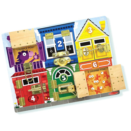 Melissa & Doug Wooden Latches Board | Wooden Toy | Developmental Toy | Motor Skills | Problem Solving | 3+ | Gift for Boy or Girl