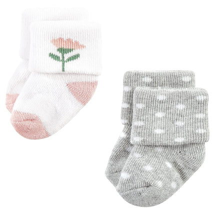 Hudson Baby Baby Girls' Cotton Rich Newborn and Terry Socks, Wildflower, 6-12 Months