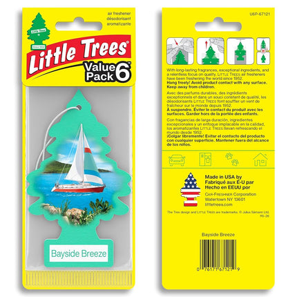 Little Trees Car Air Freshener I Hanging Tree Provides Long Lasting Scent for Auto or Home I Bayside Breeze, 6-Packs (4 Count)