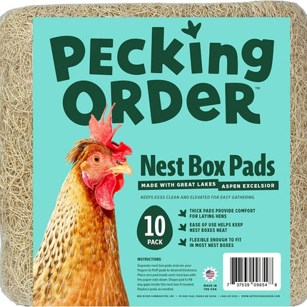 Nest Box Pads for Chicken Nesting Boxes - 13 x 13 Pads Made in USA from Sustainably Sourced Aspen Excelsior (10 Pack)