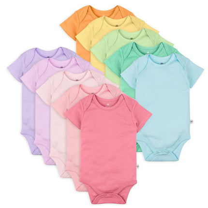 Honestbaby 10-Pack Short Sleeve Bodysuits One-Piece 100% Organic Cotton for Infant Baby Boys, Girls, Unisex, Rainbow Pinks, 12 Months