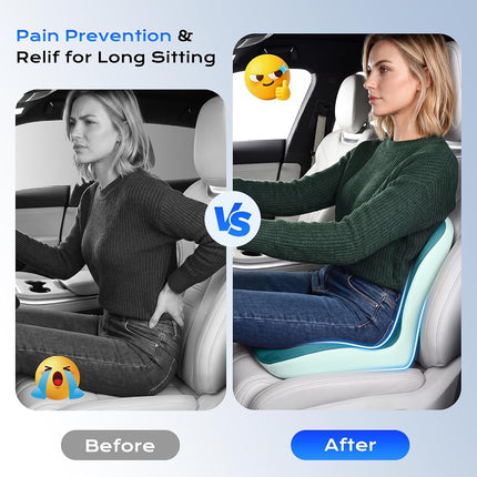 Coverado Car Seat Cushion and Lumbar Support Pillow One Piece, Memory Foam Ergonomic Back Support Driving Seat Cushion for Back Pain, Non-Slip Washable Cushion for Car, Driver, Office