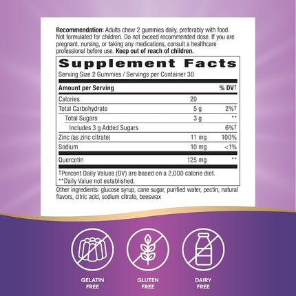 Nature’s Way Quercetin Gummies with Zinc, Immune Defense*, Powerful Antioxidant*, Lemon Flavored, 60 Gummies
