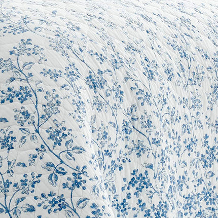 Laura Ashley - Flora Collection - Quilt Set - 100% Cotton, Reversible Bedding with Matching Sham(s), Pre-Washed for Added Softness, Twin, Blue