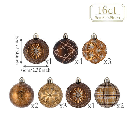 Valery Madelyn Ornaments for Christmas Trees, 16ct Bronze Copper Brown Gold Shatterproof Christmas Tree Decorations, 2.36 Inches Luxury Hanging Ball Ornaments for Xmas Holiday Party