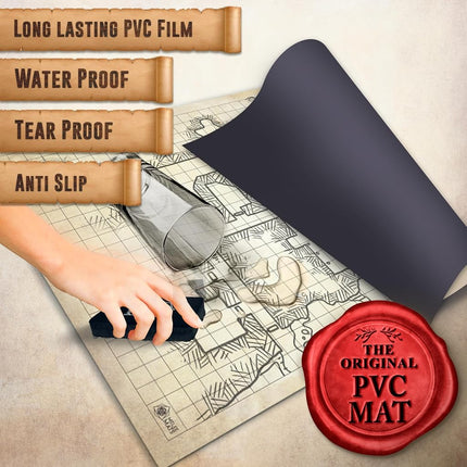 Kit de inicio de mapa DND Melee Mats para el juego Dungeons & Dragons - 24" x 36", cuadrícula de terreno de batalla borrable en seco/húmedo - La mejor experiencia de juego de mesa con accesorios