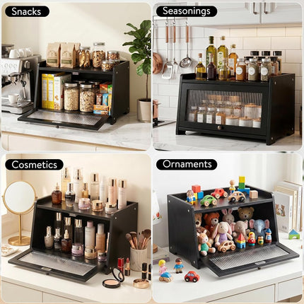 Black Bread Box for Kitchen Countertop with Clear Acrylic View Window