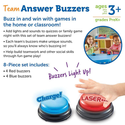 Learning Resources Team Answer Buzzers, 4 Red & 4 Blue Buzzers, 2 Different Sounds, Fun For Classroom & Home Game Play, Ages 3+