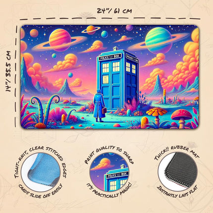 Wizcraft Gaming Paramint Tardis in Space (Stitched) - Doctor Who, MTG Playmat - Compatible with Magic The Gathering Playmat - Play MTG, YuGiOh, TCG - Original Play Mat Art Designs & Accessories