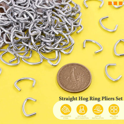 Rustark 1000 Pcs 1/2" Galvanized Hog Rings, Professional Upholstery Hog Rings Set for Furniture,Fencing,Bagging, Railing, Sausage Casing, Meat bags, Shock Cords
