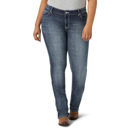 Wrangler Women's Plus Mid Rise Straight Jean, Medium Blue, M