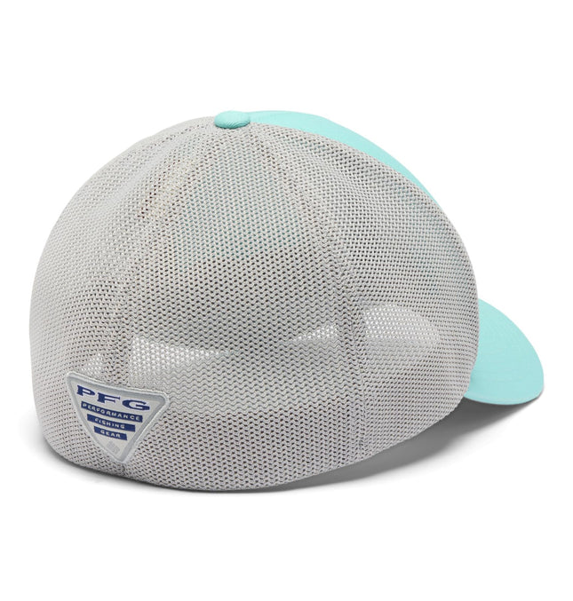 Columbia PFG Patch Mesh Ball Cap, Gulf Stream/Cool Grey/Sunset Fish, XXL