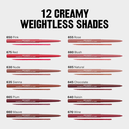 Revlon Lip Liner, Colorstay Lip Makeup with Built-in-Sharpener, Longwear Rich Lip Colors, Smooth Application, 630 Nude, 0.01 oz