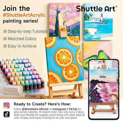 Shuttle Art 36 Colours Acrylic Paints, 2oz/60ml Bottles, Rich Pigmented