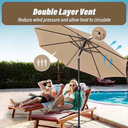 Parasol de patio Simple Deluxe de 3 m, parasol de marché extérieur avec bouton poussoir et manivelle facile, compatible avec les tables, couleur taupe