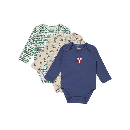 Hanes Unisex Baby Pure Comfort Long Sleeve Bodysuits, Infant Bodysuits, Boys & Girls, 3-pack, Green/Beige/Blue, 3 MONTHS