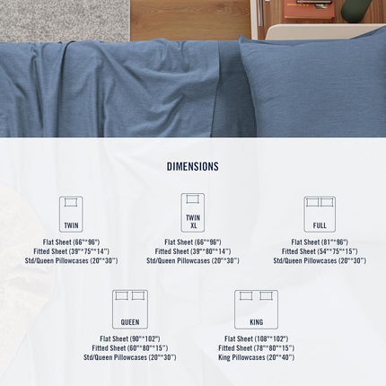 Izod - Melange Performance Cotton Sheet Set, Heavy Duty & Long Lasting Fabric, Deep Pockets (300 Thread Count, King/Denim)