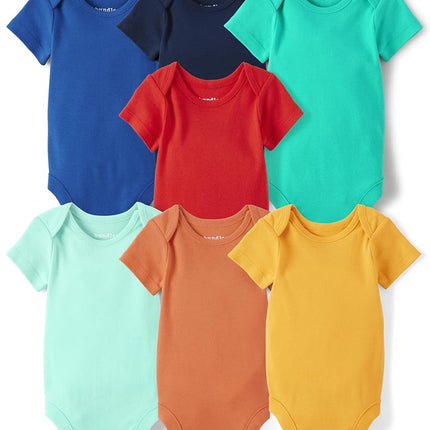 The Children's Place Baby Short Sleeve 100% Cotton Bodysuits 7 Pack, Multicolor Essentials, 0-3 Months, Multicolor Essentials, 0-3 Months