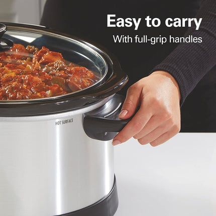 Hamilton Beach Programmable Countdown 8 Quart Slow Cooker, Chrome/Black,33480