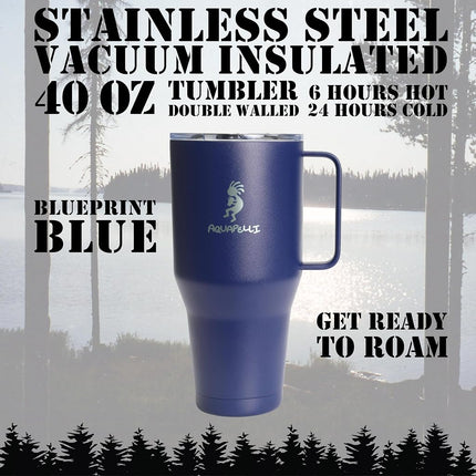 Aquapelli Vacuum Insulated Mug with Handle, 40 Ounces, Blueprint Blue