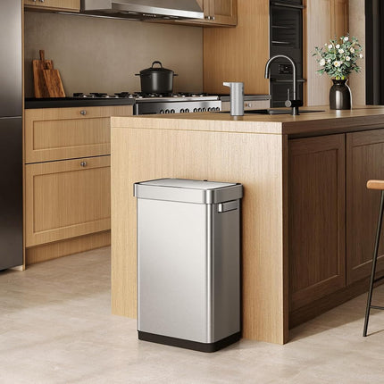 EKO Deluxe Mirage-T 50L Automatic Sensor Kitchen Bin, Stainless Steel Rubbish Bin with Handle, Deodorizer Compartment, Touchless Motion Sensor, Soft-Close & Stay-Open Lid, Rectangular for Home