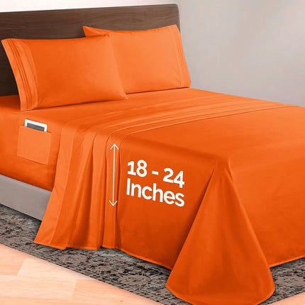 Elegant Comfort Luxurious 1500 Premium Hotel Quality Microfiber 4-Piece Sheet Set, 18-24 Inches Deep - Extra Deep Pocket Sheets - Ultra Soft 4PC Deep Pocket Sheets, King, Orange