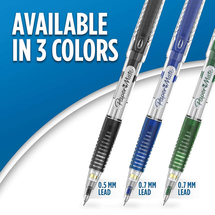Portaminas Paper Mate Clearpoint resistentes a la rotura, mina HB #2 (0.7 mm), 2 lápices (azul oscuro y verde oscuro), 1 juego de minas de repuesto, 2 borradores