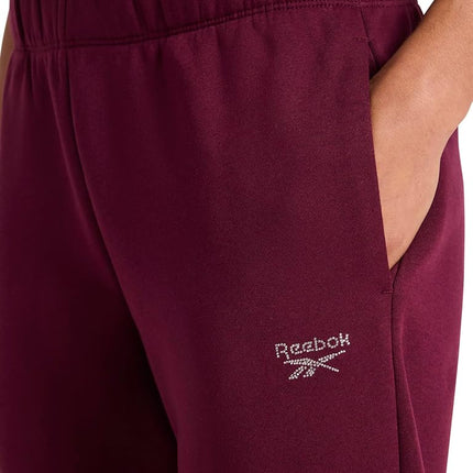 Reebok Women's Rhinestone Jogger, Standard Fit, 30 Inch Inseam, Midweight Cotton-Poly Fabric Tracksuit Bottoms, Black (Black Cherry), M