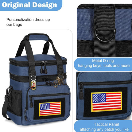 Double Deck Insulated Lunch Box, Expandable Large Lunch Bag Leakproof Cooler Bag Lunch Pail for Men Women Adults Work Shifts Travel Daytrip,16L,Blue