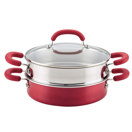 Rachael Ray 12158 Ensemble de cuisson vapeur en aluminium 3 pièces, rouge scintillant