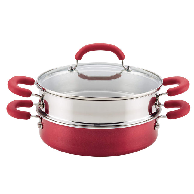 Rachael Ray 12158 3-Piece Aluminum Steamer Set, Re