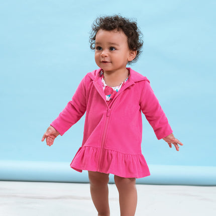 Gerber Baby-Girls Toddler Zipper Hoodie Terry Swimsuit Cover Up, Pink, 3T