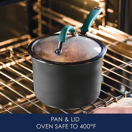 Rachael Ray Cucina Sartén/Cacerola Antiadherente de Aluminio Anodizado Duro con Tapa, 3 Cuartos, Azul