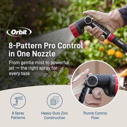 Orbit 26812 8 Pattern Thumb Control Nozzle, Black