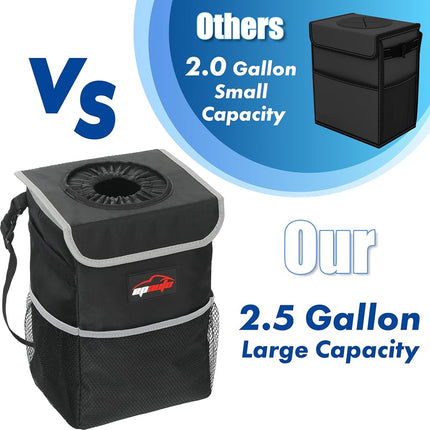 EPAuto Waterproof Car Trash Can with Lid and Storage Pockets, Black