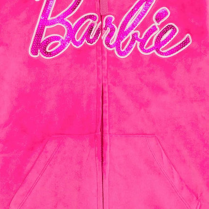 Barbie Velour Matching Family Zip Up Hoodie Pants Outfit Set Newborn to Adult Sizes (Newborn - 2XL), Pink, Medium