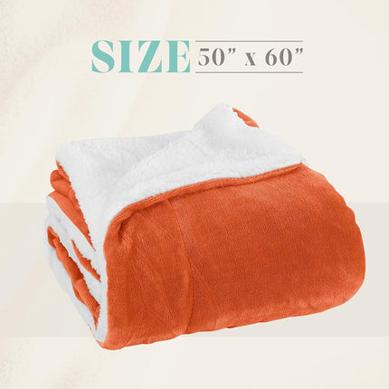Elegant Comfort Throw Blanket, Reversible Sherpa Flannel, Ultra-Soft, Fuzzy, Cozy and Plush- All Season Lightweight Decorative Throw, 50 x 60 inches, Solid Sherpa Throw, Orange