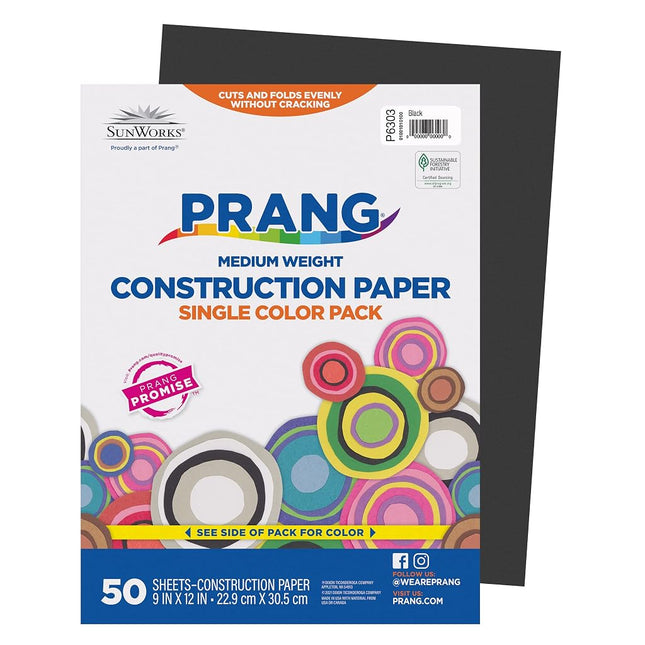 (50-Count, Black) - SunWorks Construction Paper, 23cm x 30cm, Black, 50 Sheets (6303)