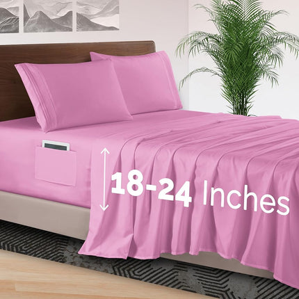 Elegant Comfort 4-Piece Bed Sheet Set - Luxury Bedding 1500 Premium Hotel Quality Microfiber, All Around Elastic 18-24 Inches Deep Fitted Sheet- Extra Deep Pocket Sheets, King, Light Pink
