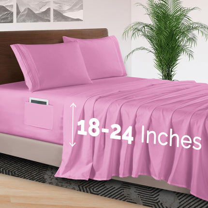 Elegant Comfort 4-Piece Bed Sheet Set - Luxury Bedding 1500 Premium Hotel Quality Microfiber, All Around Elastic 18-24 Inches Deep Fitted Sheet- Extra Deep Pocket Sheets, King, Light Pink