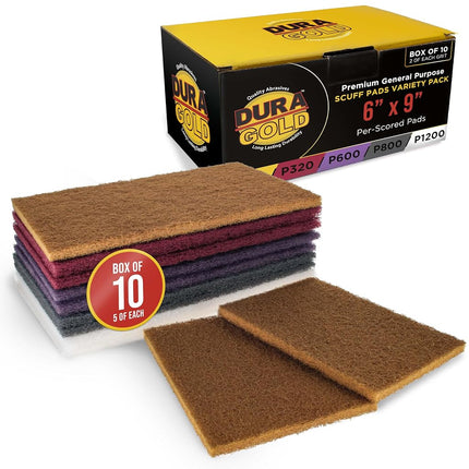 Dura-Gold Premium 6" x 9" 10 Scuff Pad Variety Pack, 2 Each Maroon, Gray, Gold, Purple and White - Scuffing, Scouring, Sanding, Cleaning, Blending, Paint Surface Prep Adhesion - Automotive Auto Body