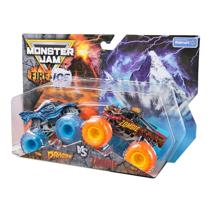 Monster Jam Fire & Ice Split Dragon and Split Zombie 1:64 Scale Die-Cast Monster Trucks Vehicle 2-Pack