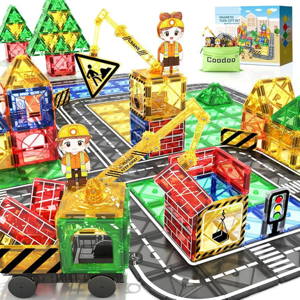 Kids Games Magnetic Tiles Road Set with Extendable