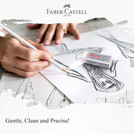 Goma de borrar blanca Faber-Castell sin polvo (caja de 20 unidades) - Borrado suave, borde cómodo, sin látex, ideal para borrar minas de grafito en la escuela, oficina y hogar