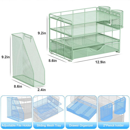 gianotter 4-Tier Desk Organizer with Drawers, File Holders, Letter Trays and Pen Holders - Workspace Accessories for Office Supplies (Sage Green)