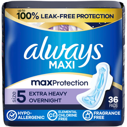 Always Maxi Overnight Pads with Wings for Women, S