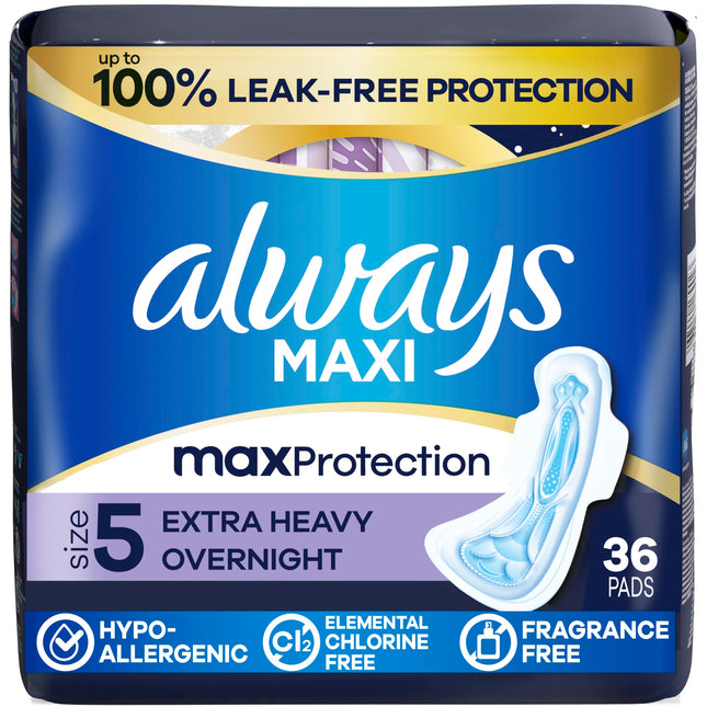 Always Maxi Overnight Pads with Wings for Women, S